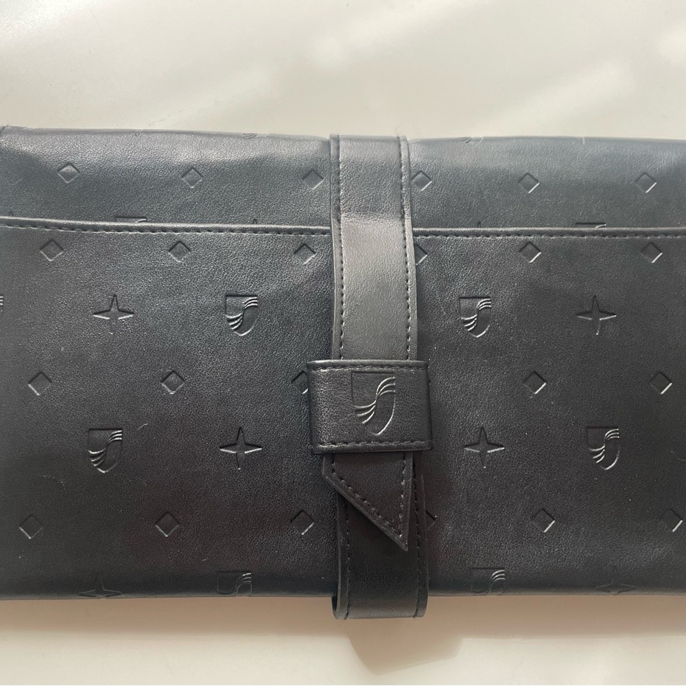 Black Leather Designer Jewelry Tri-Fold Travel Case 9"x6"